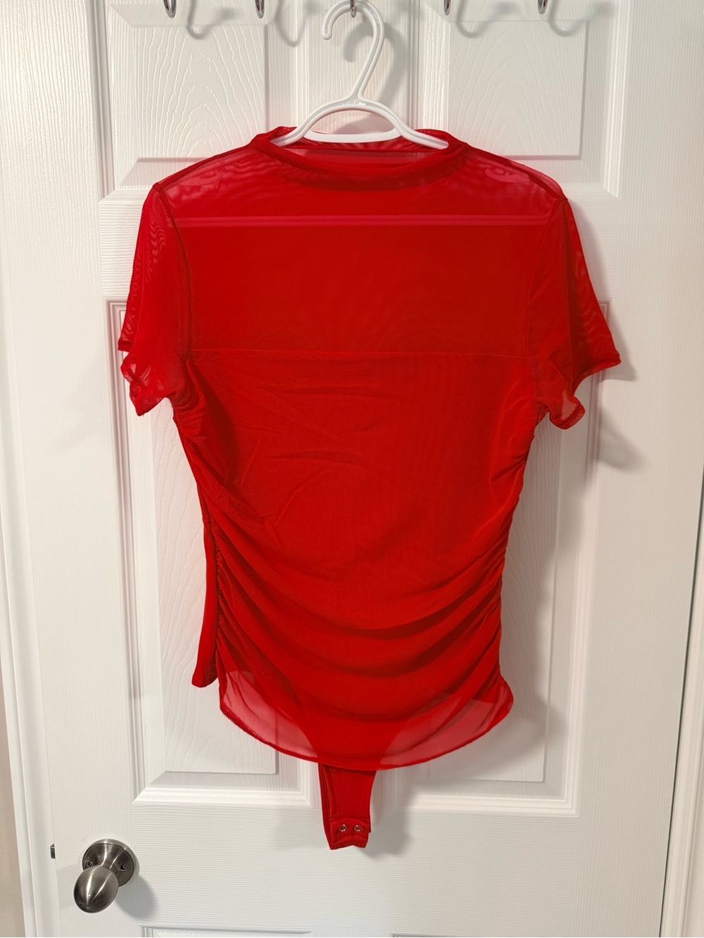 ReoRia Red Sheer Mesh Short Sleeve Bodysuit